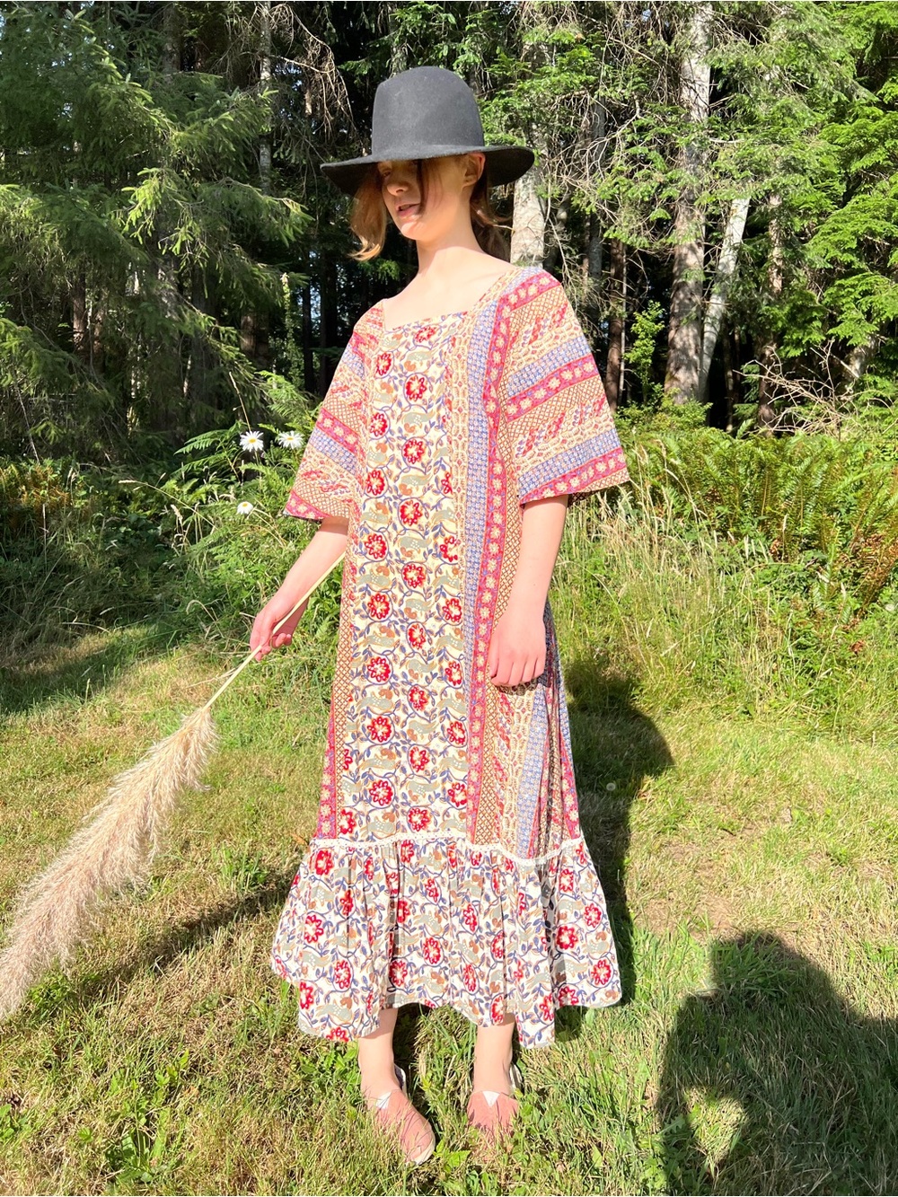 Boho Kaftan Floral Patchwork Maxi Dress Hippie MuuMuu Caftan Two Potato - Picture 12 of 16